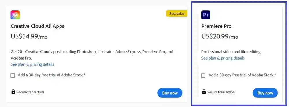 Adobe Premiere Pro prices
